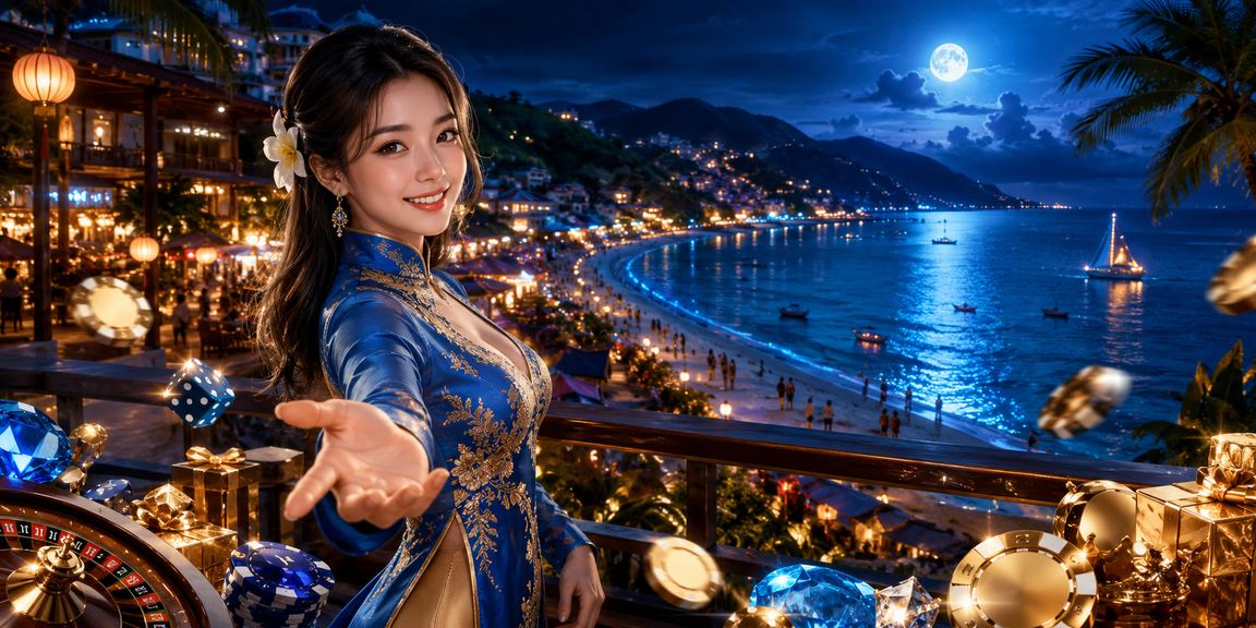 Cô gái mặc áo dài tại Sapa trải nghiệm game casino với bầu trời núi rừng làm nền